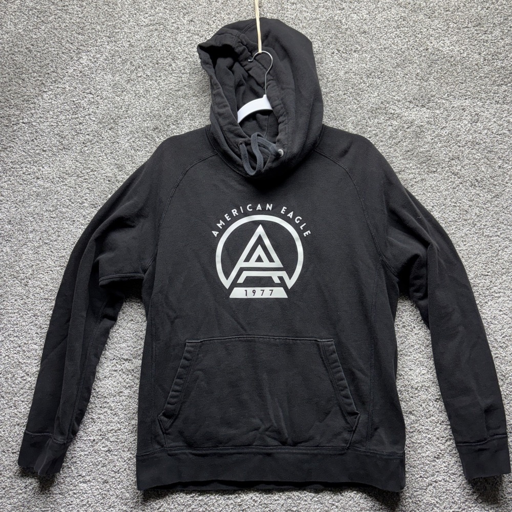 American Eagle Black 1977 Hooded Sweatshirt Hoodie M‎ 100% Cotton